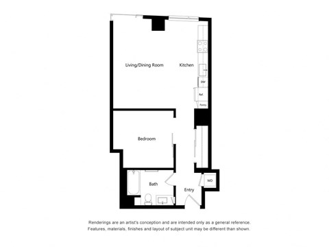 Floor plan for 1 bed, 1 bath, 710 sqft